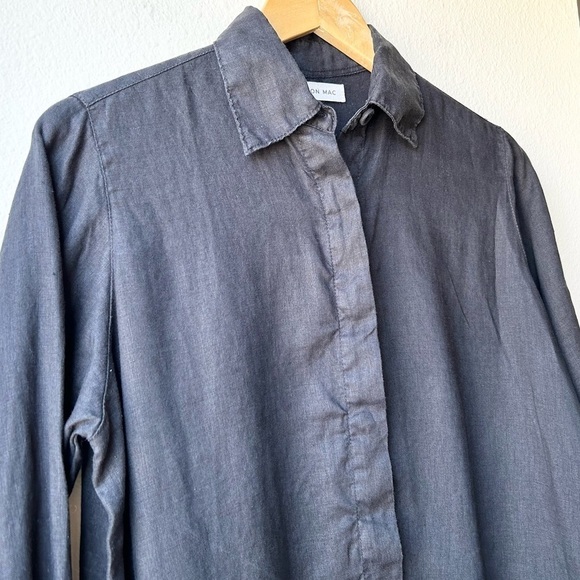 Morton Mac Black Linen Pleated Peplum Lotte Long Sleeve Shirt Dress OS - Picture 4 of 16